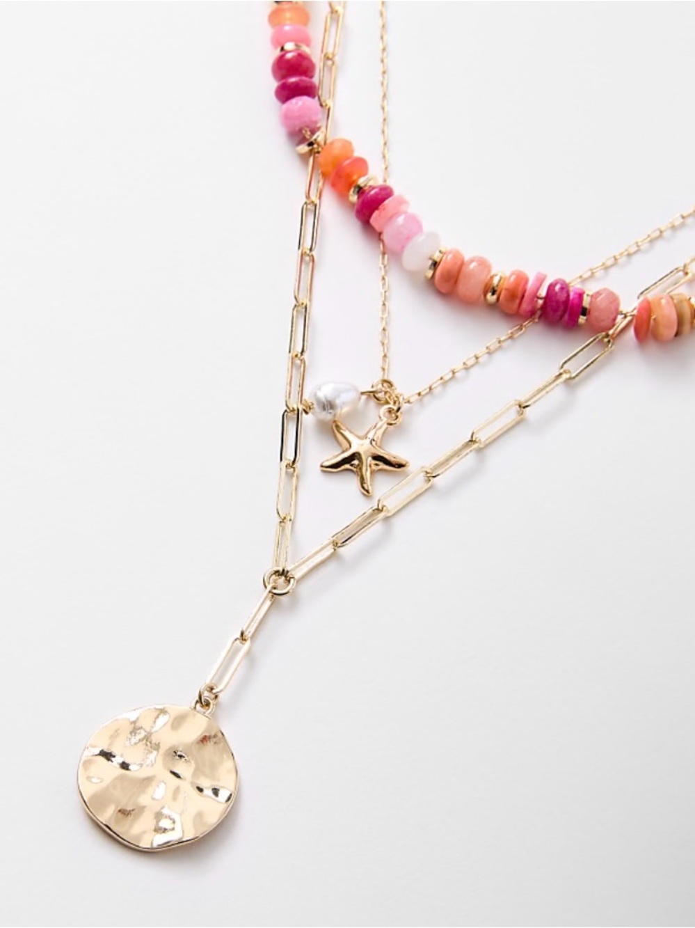 NWT LOFT Starfish Coin Beaded Layered Necklace Set of 2 - Picture 2 of 9